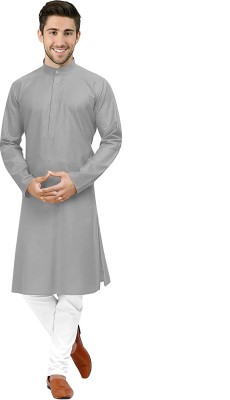 varni ent Men Solid Straight Kurta(Grey)