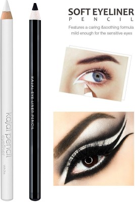 MYEONG Long Lasting Light Weight Eyeliner Kajal Soft Pencil(White, Black, 4 g)