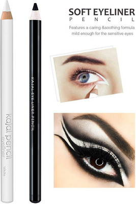 MYEONG Long And Lasting Light Weight Soft Eyeliner Kajal Pencil(White, Black, 4 g)