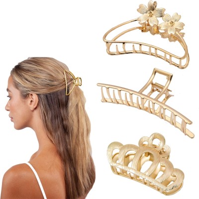 Styledose Large 7Cm Metal Claw Clips Hollow Non-slip Hair Catch Jaw Clamp Hair Barrette Hair Claw(Gold)