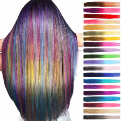 GRACIOUS MART 10pcs Color Clip in  Extensions & Wigs Long Straight Rainbow Color Highlight Hair Extension