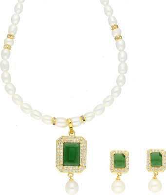 Sri Jagdamba Pearls Mother of Pearl Gold-plated White, Green Jewellery Set(Pack of 1)