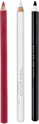 MYEONG 3D multi use eye lip makeup look eyeliner & kajal pencil Combo(White, Black, Red, 6 g)
