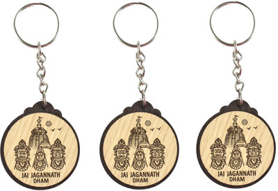 Jagannath World Jagannath Dham Wooden Key Ring,Pack of 3 Key Chain