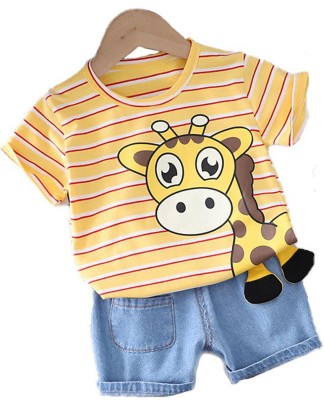 Bold N Elegant Baby Boys & Baby Girls Party(Festive) T-shirt Shorts(Mustard Yellow, Denim Blue)