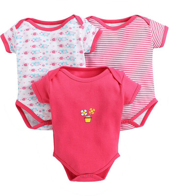POOJA BABY Romper For Baby Boys & Baby Girls Printed Cotton Blend(Multicolor, Pack of 3)