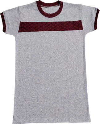 Indistar Boys & Girls Solid, Striped Pure Cotton Regular T Shirt(Grey, Pack of 1)
