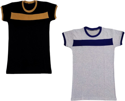 Indistar Boys & Girls Colorblock Pure Cotton Regular T Shirt(Multicolor, Pack of 2)