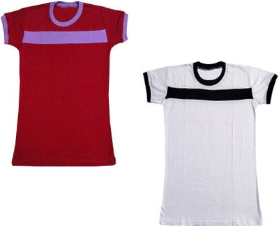 Indistar Boys & Girls Colorblock Pure Cotton Regular T Shirt(Maroon, Pack of 2)