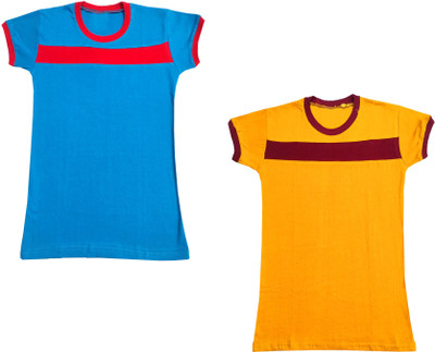 Indistar Boys & Girls Solid, Colorblock Pure Cotton Regular T Shirt(Multicolor, Pack of 2)