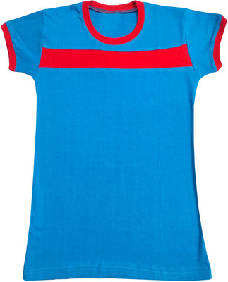 Indistar Boys & Girls Striped Pure Cotton Regular T Shirt(Blue, Pack of 1)