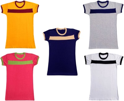 Indistar Boys Colorblock Pure Cotton T Shirt(Multicolor, Pack of 5)