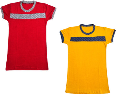 Indistar Boys & Girls Striped Pure Cotton Regular T Shirt(Multicolor, Pack of 2)