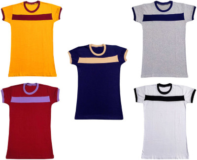 KAVYA Boys & Girls Striped Pure Cotton Regular T Shirt(Multicolor, Pack of 5)
