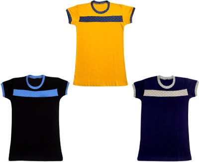 KAVYA Boys & Girls Printed Pure Cotton Regular T Shirt(Multicolor, Pack of 3)