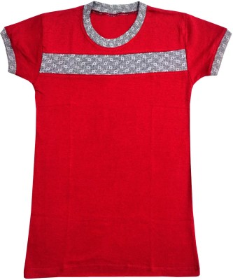 Indistar Boys & Girls Striped Pure Cotton T Shirt(Red, Pack of 1)