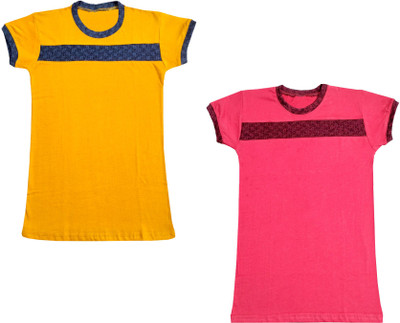KAVYA Boys & Girls Colorblock Pure Cotton Regular T Shirt(Multicolor, Pack of 2)