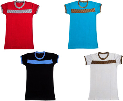 Indistar Boys & Girls Printed Pure Cotton Regular T Shirt(Multicolor, Pack of 4)