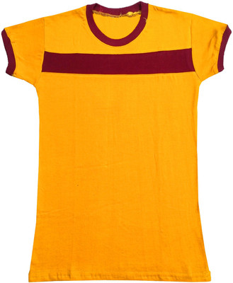 Indistar Boys & Girls Striped Pure Cotton Regular T Shirt(Yellow, Pack of 1)