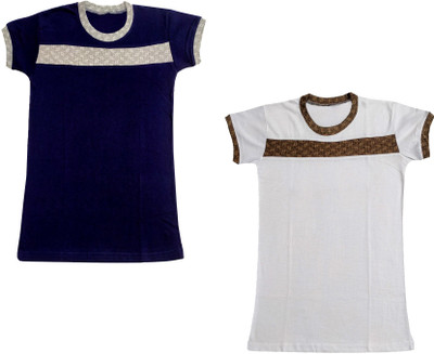 KAVYA Boys & Girls Colorblock Pure Cotton Regular T Shirt(Blue, Pack of 2)