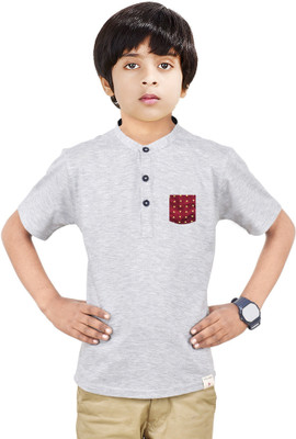 MADE IN THE SHADE Boys Solid Straight Kurta(Grey)