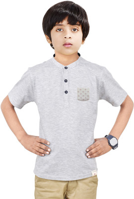 MADE IN THE SHADE Boys Self Design Straight Kurta(Grey)