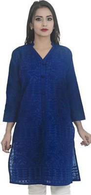 Anuna Women Embroidered Straight Kurta(Dark Blue)
