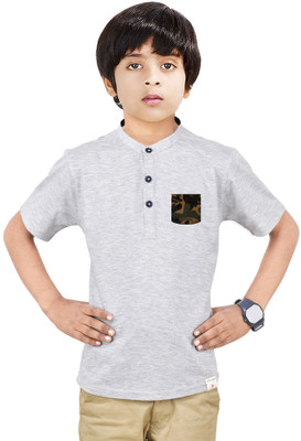 MADE IN THE SHADE Boys Solid Straight Kurta(Grey)