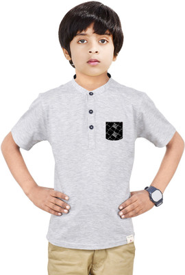 MADE IN THE SHADE Boys Solid Straight Kurta(Grey)