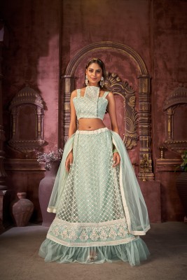 Miara Embroidered Semi Stitched Lehenga Choli(Light Green)