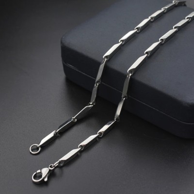 R JEWELS Stainless Steel Silver Rice Chain Necklace for Men and Boys (Silver) Sterling Silver Plated Stainless Steel Chain