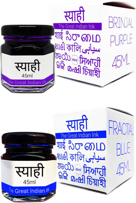 Syahi - The Great Indian Ink - Fountain, Calligraphy, Dip pen, v7 v5 Trimax ink Ink Bottle(Pack of 2, Ink Color - Fractal Blue, Brinjal Purpl)