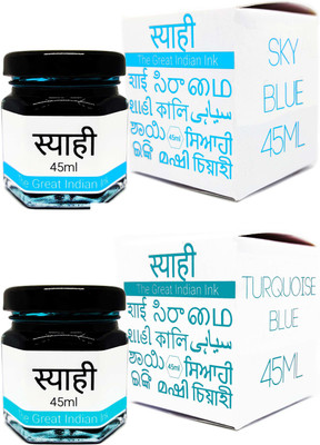 Syahi - The Great Indian Ink - Fountain, Calligraphy, Dip pen, v7 v5 Trimax ink Ink Bottle(Pack of 2, Ink Color - Turquoise Blue, Sky Blue)