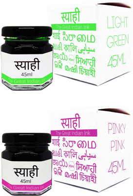 Syahi - The Great Indian Ink - Fountain, Calligraphy, Dip pen, v7 v5 Trimax ink Ink Bottle(Pack of 2, Ink Color - Pinky Pink, Light Green)