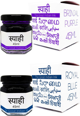 Syahi - The Great Indian Ink - Fountain, Calligraphy, Dip pen, v7 v5 Trimax ink Ink Bottle(Pack of 2, Ink Color - Royal Blue, Brinjal Purpl)