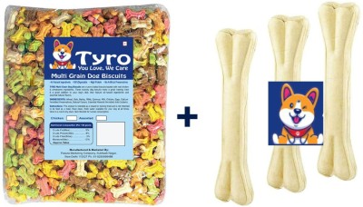 Tyro 1KG Multi-Grain Dog Biscuit (Mix Flavor) with 3pc X 4Inch High Protein Chew Bone Chicken, Fruit, Strawberry, Spinach, Cheese, Milk 1 kg Dry Adult, Young Dog Food