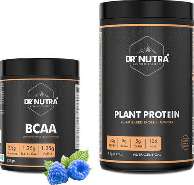 Dr.Nutra COMBO PACK BCAA Powder(250gm,Raspberry) & Plant Protein Powder (1kg,Chocolate) Plant-Based Protein(1.25 kg, Blue Raspberry, Chocolate)