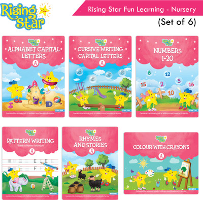 Rising Star Fun Learning Nursery Book Set (Set Of 6)| Alphabet Capital Letter Cursive Writing| Number 1-20| Colouring Book| Pattern Writing| Rhymes & Stories Book | Ages 4-5 Years(Paperback, Rising Star)