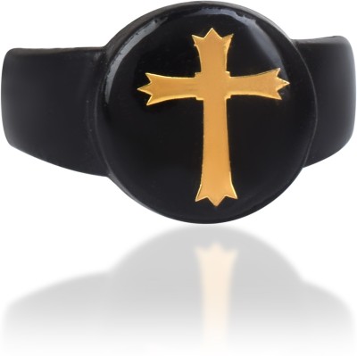 Dzinetrendz Brass Black Rhodiumplated Round shape Crucifix Cross Christian finger ring Brass Rhodium Plated Ring