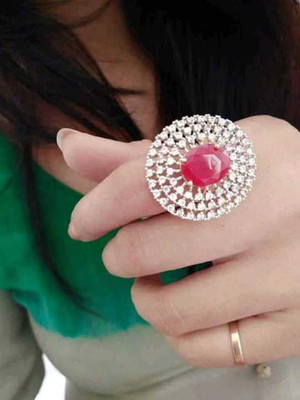 Pihoo Enterprise Ruby Ring Alloy Diamond Gold Plated Ring