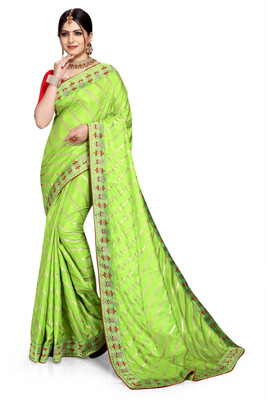 jayant creation Striped Bollywood Silk Blend Saree(Light Green)