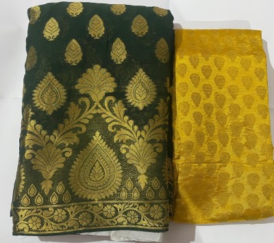 Xclusive Designer Self Design Kanjivaram Chiffon Saree(Dark Green)