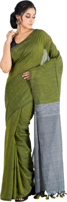 Durga Handlooms Solid/Plain Handloom Pure Cotton Saree(Dark Blue)