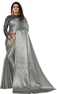 NEZAA EXPORT Solid/Plain Bollywood Satin Saree(Grey)