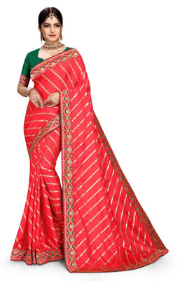 jayant creation Striped Bollywood Silk Blend Saree(Pink)