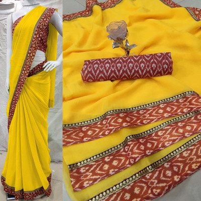 Sareez House Solid/Plain Daily Wear Chiffon Saree(Yellow)
