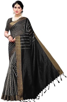 Kiva India Woven Handloom Cotton Silk Saree(Black)