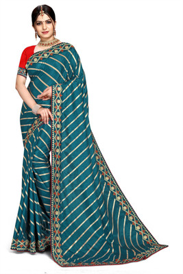 jayant creation Striped Bollywood Silk Blend Saree(Light Blue)