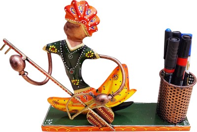 Paartha Saarthi Rajasthani Vintage Multipurpose Musician Tribal Lady Pen Pencil Stand Decorative Showpiece  -  6 cm(Metal, Multicolor)