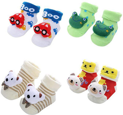 SooWoo Baby Boys & Baby Girls Ankle Length, Mid-Calf/Crew(Pack of 4)
